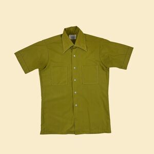 1970s S green shirt by Alexander's, vintage men's lime green button down